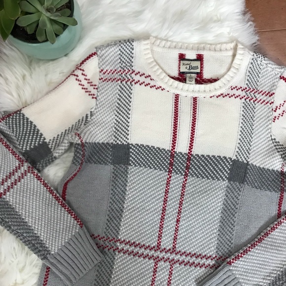 Bass Sweaters - Bass | White Red & Gray Knit Pullover sz S